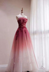 Red Gradient Prom Dress Vintage Wedding Dress Red Strapless Party Dress With Beaded Bridal Dress