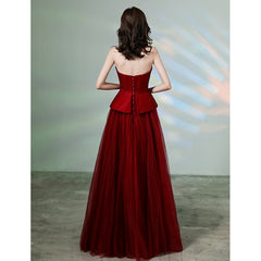 Burgundy tulle long prom dress formal dress