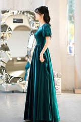 Green satin long prom dress A-line evening dress