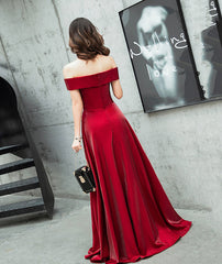 Burgundy satin long prom dress cute evening dress