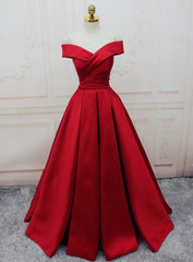 Off Shoulder A Line Red Stain Prom Dress