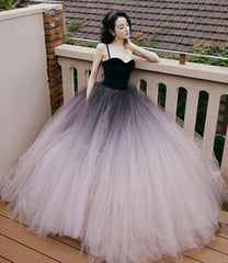 Cute tulle long prom dress A line evening gown