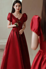 Simple v neck long prom dress A line evening dress