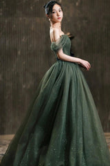 Green Tulle Long A Line Prom Dress Evening Dress