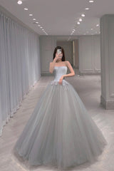 Gray tulle long A line ball gown dress formal dress