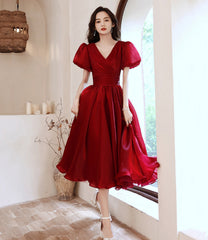 Red v neck short prom dress A line homeocming dress