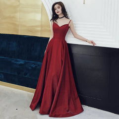 Burgundy satin long prom dress, evening dress