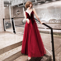 Burgundy velvet tulle prom dress evening dress