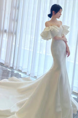 White satin long prom dress mermaid evening dress