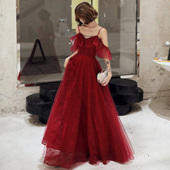 Burgundy lace long prom dress simple evening dress