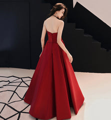 Simple satin long prom dress burgundy evening dress