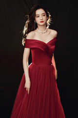 Elegant satin tulle long prom dress A-line evening dress