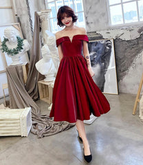 Burgundy satin short prom dress party dress