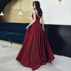 Burgundy satin long prom dress, evening dress