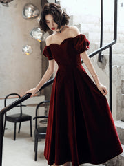 Burgundy velvet short prom dress party dress