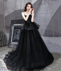 Black tulle long ball gown dress black evening dress