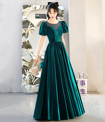 Green satin long prom dress A-line evening dress