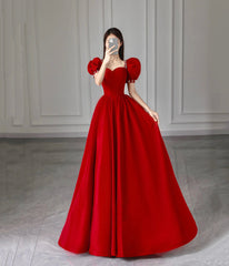 Red Satin Long Prom Dress, Beautiful A-Line Formal Dress