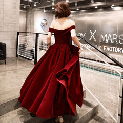 Burgundy velvet tea length prom dress party dress