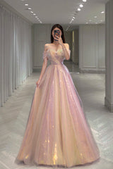 Shiny tulle sequins long prom dress eveing dress