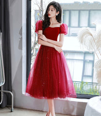 Burgundy velvet tulle short prom dress homecoming dress