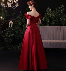 Burgundy satin long prom dress evening dress