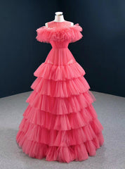 Find Plenty Of A-Line Red Tulle Pleates Tiers Long Prom Dress