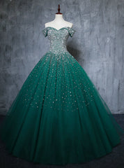 Find Your Dress For Prom! Dark Green Ball Gown Tulle Off the Shoulder Beading Sequins Quinceanera Dress