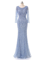 Floor-length Beading Sequin Fishtail Long Sleeve Evening Dress