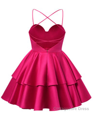 Red Satin Homecoming Dress Sweetheart Neck Tiered Short Graduation Dresses