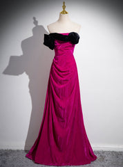 Fuchsia Velvet Strapless Pleats Prom Dress