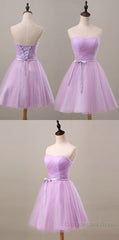 Lavender Homecoming Dress, Sweetheart Short Prom Party Dress, Ruched With Sash Bridesmaid Dress