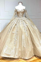 Glamorous Gold Sweetheart Ball Gown with Cape Sleeves Quinceanera Dress