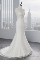 Glamorous Long Mermaid Tulle Appliques Lace Wedding Dress