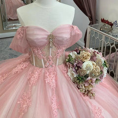 Glitter Pink Quinceanera Dresses Ball Gown Sweet 16 Vestidos 15 De XV Anos