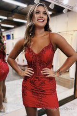 Glitter Sparkly Bodycon Zipper Back Spaghetti Straps Short Homecoming Dress