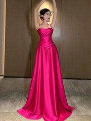 Gorgeous A line Spaghetti Straps Hot Pink Long Evening Dress Prom Dresses Birthday Outfits