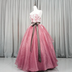 Gorgeous Dark Pink Organza with Lace Formal Gown, Quinceanera Dress