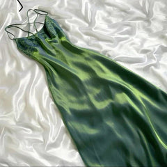 Gorgeous Green Satin A Line Long Prom Dress Formal Evening Dress