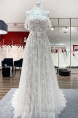 Gorgeous Long A-line Off-the-shoulder Tulle Appliques Lace Wedding Dress