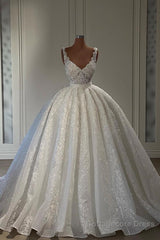 Gorgeous Long Ball Gown Sweetheart Sleeveless Lace Wedding Dress with Ruffles