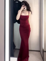 Gorgeous Mermaid Spaghetti Straps Burgundy Evening Dress Prom Dresses Birthday Outfits