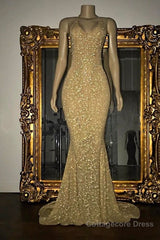 Gorgeous Sequined Mermaid Spaghetti-strap Long Sleevesless Prom Party Gowns