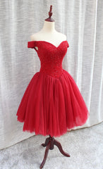 Gorgeous Sparkle Beaded Off Shoulder Red Formal Dress, Red Homecoming Dresses