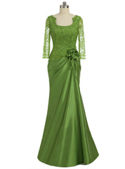 Graceful Green Mother Of The Bride Dresses Mermaid Long Sleeves Lace