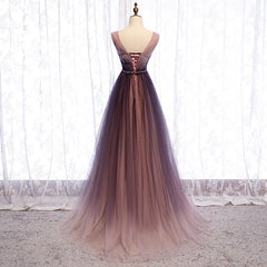 Gradient V-neckline Tulle Long Prom Dress Party Dress, Gradient Evening Gown