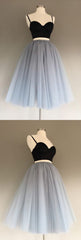 Gray Tulle Charming A-Line Two-Piece Short Homecoming Dress,Cocktail Dress