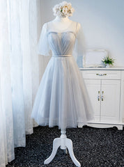 Gray Tulle Pleats Backless Bridesmaid Dress