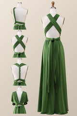 Green A-line Pleated Long Convertible Bridesmaid Dress