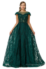 Beaded Cap Sleeves Prom Dresses with Overskirt